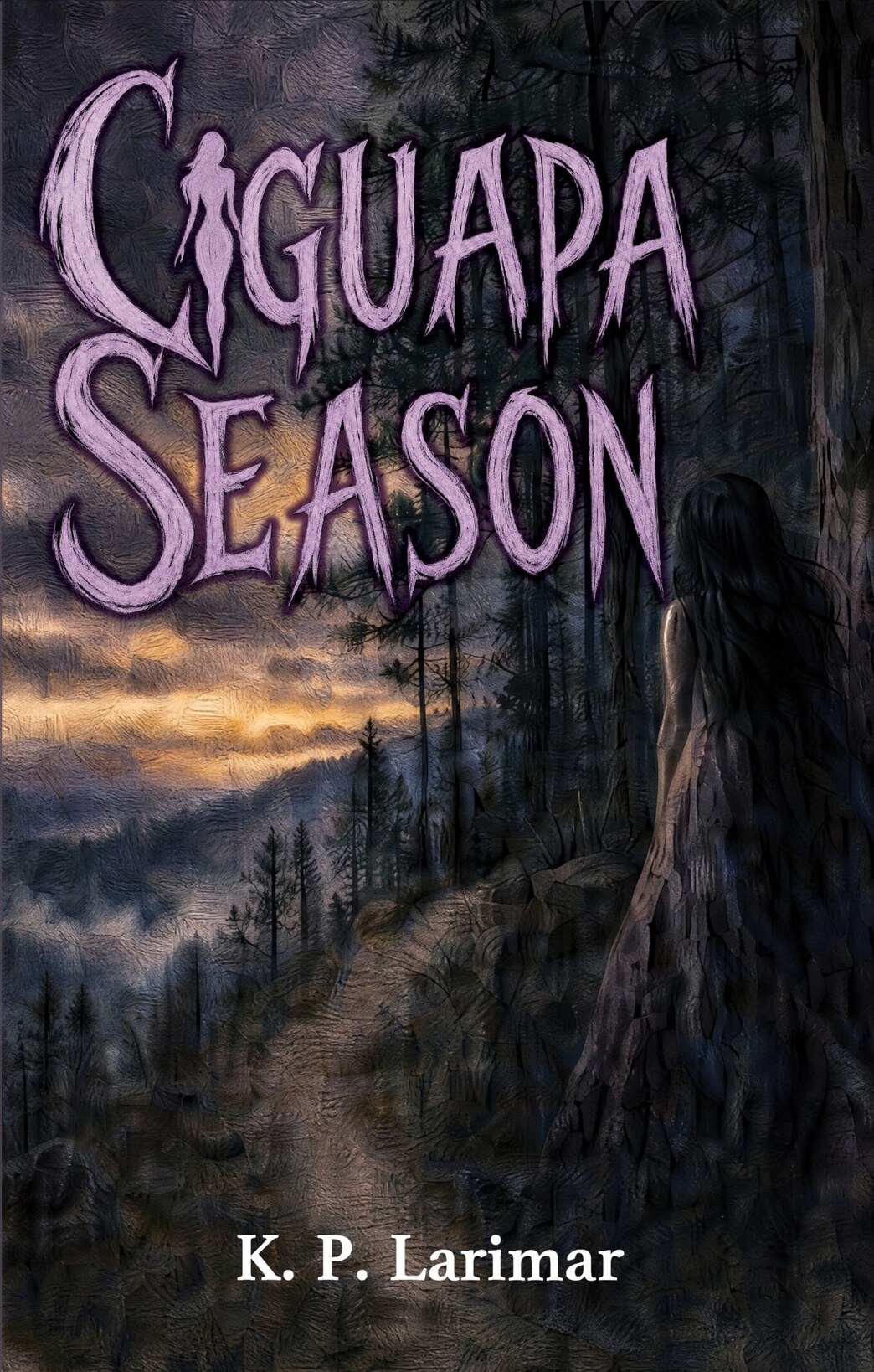 Cover of Ciguapa Season, showing a dark-haired figure beside a forest trail at dusk